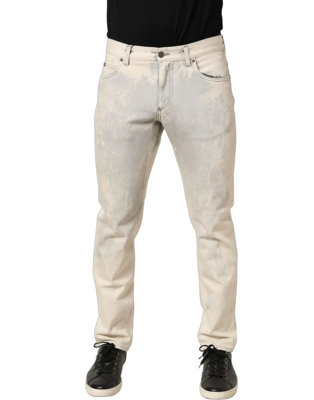 Dolce &amp; Gabbana Beige Tie Dye Cotton Straight Men Denim Jeans