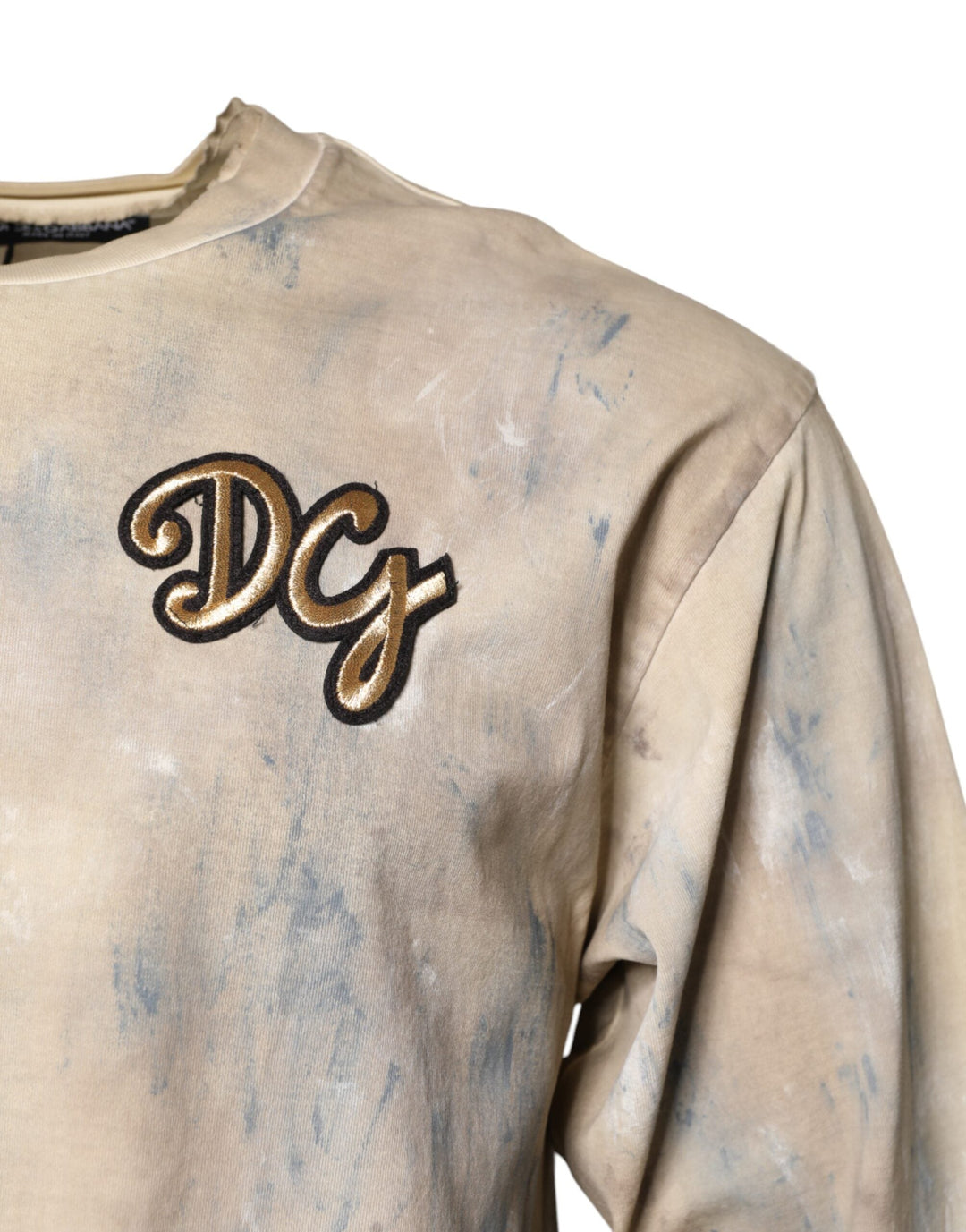 Dolce &amp; Gabbana Beige Tie Dye Dg Embroidery Cropped T-shirt