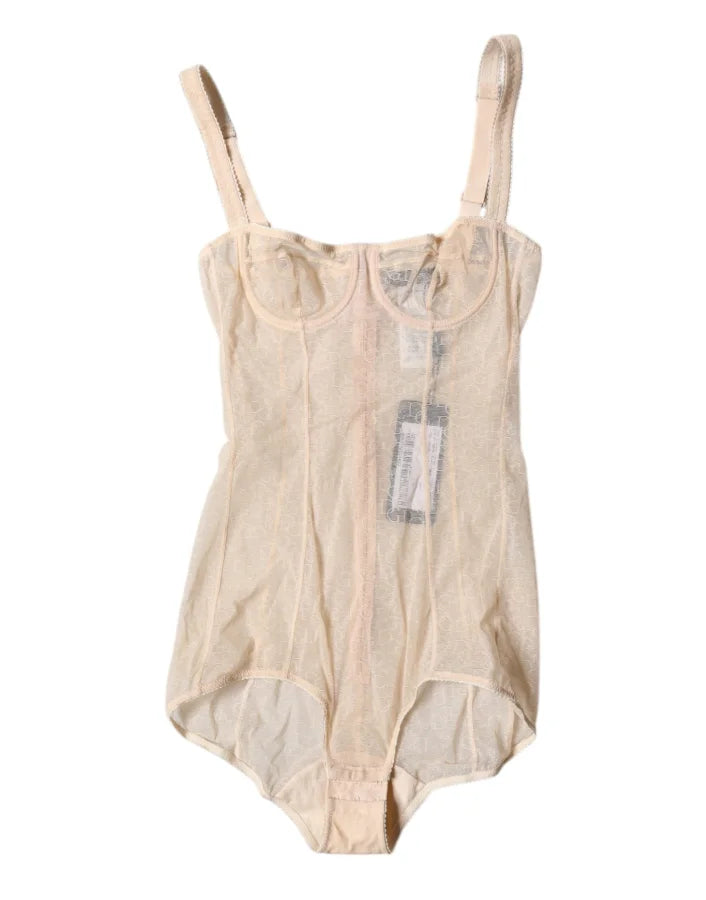 Dolce & Gabbana Beige Tulle Balconette Bra Bodysuit Underwear