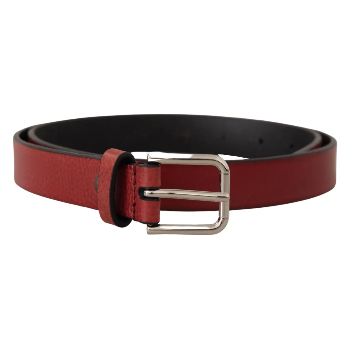 Dolce Gabbana Belt Crafted in Vitello Leather with Silver Buckle &