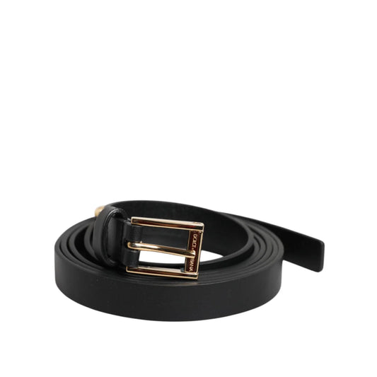 Dolce Gabbana Belt with Gold Metal Buckle in High-Quality Leather &