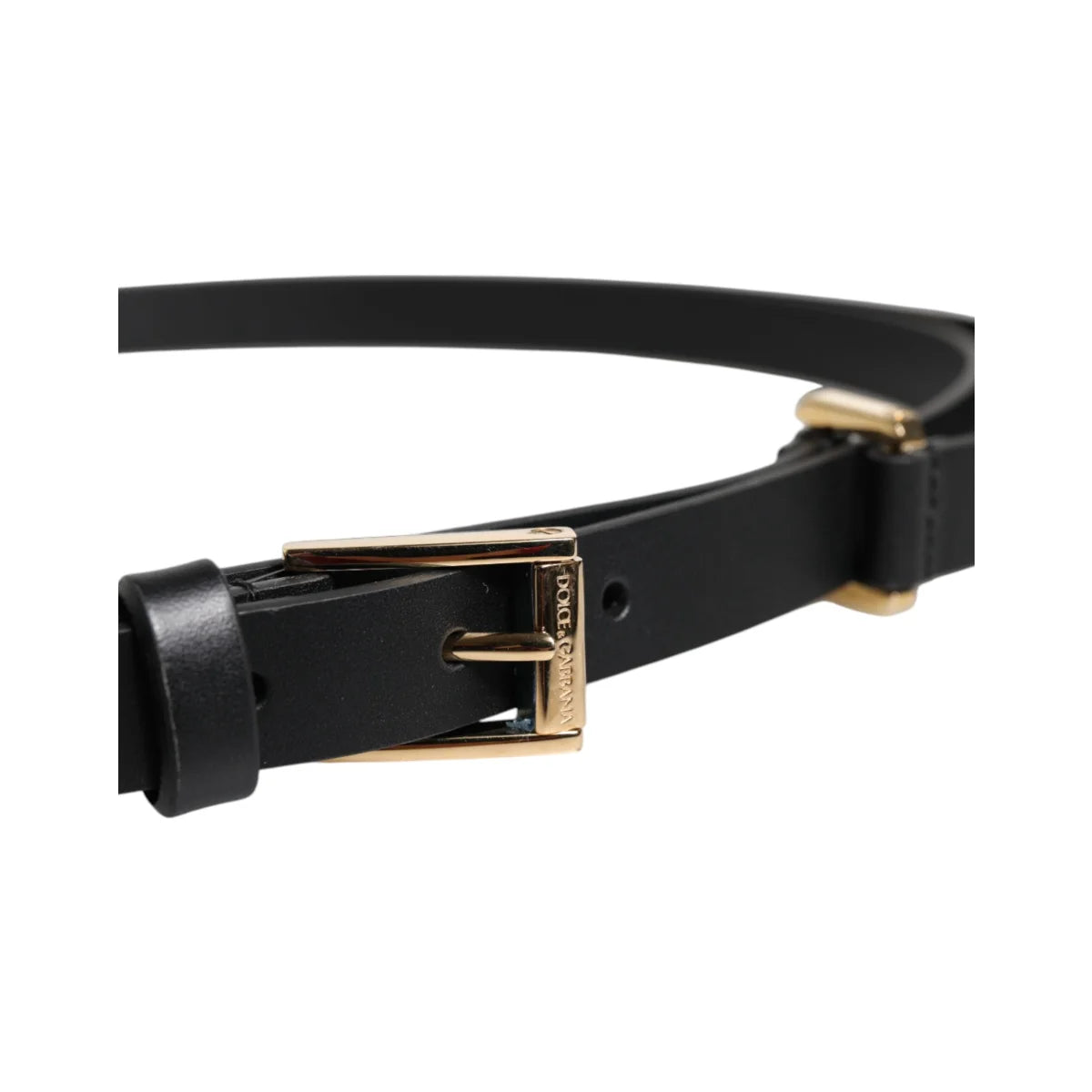 Dolce Gabbana Belt with Gold Metal Buckle in High-Quality Leather &