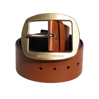 Dolce Gabbana Belt with Gold Metal Buckle in Luxurious Leather &