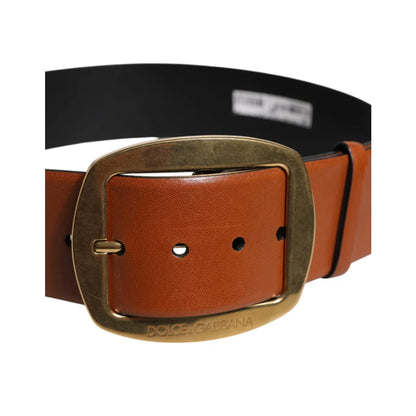 Dolce Gabbana Belt with Gold Metal Buckle in Luxurious Leather &