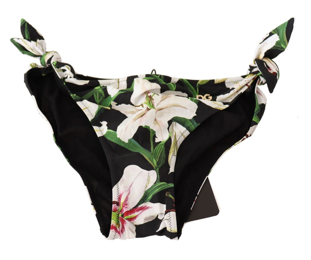 Dolce &amp; Gabbana Bikini Bottom Black Lily Print Swimsuit Swimwear - Women’s Classic Bikinis