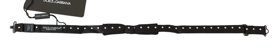 Dolce &amp; Gabbana Black 100% Silk Polka Dot Adjustable Neck Bow Tie