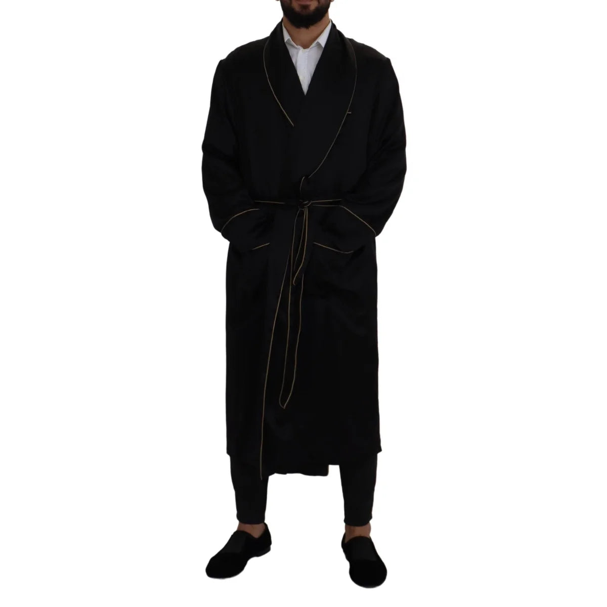 Dolce & Gabbana Black 100% Silk Robe Coat Wrap Jacket