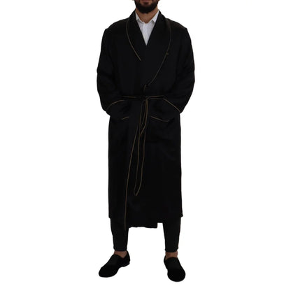 Dolce & Gabbana Black 100% Silk Robe Coat Wrap Jacket