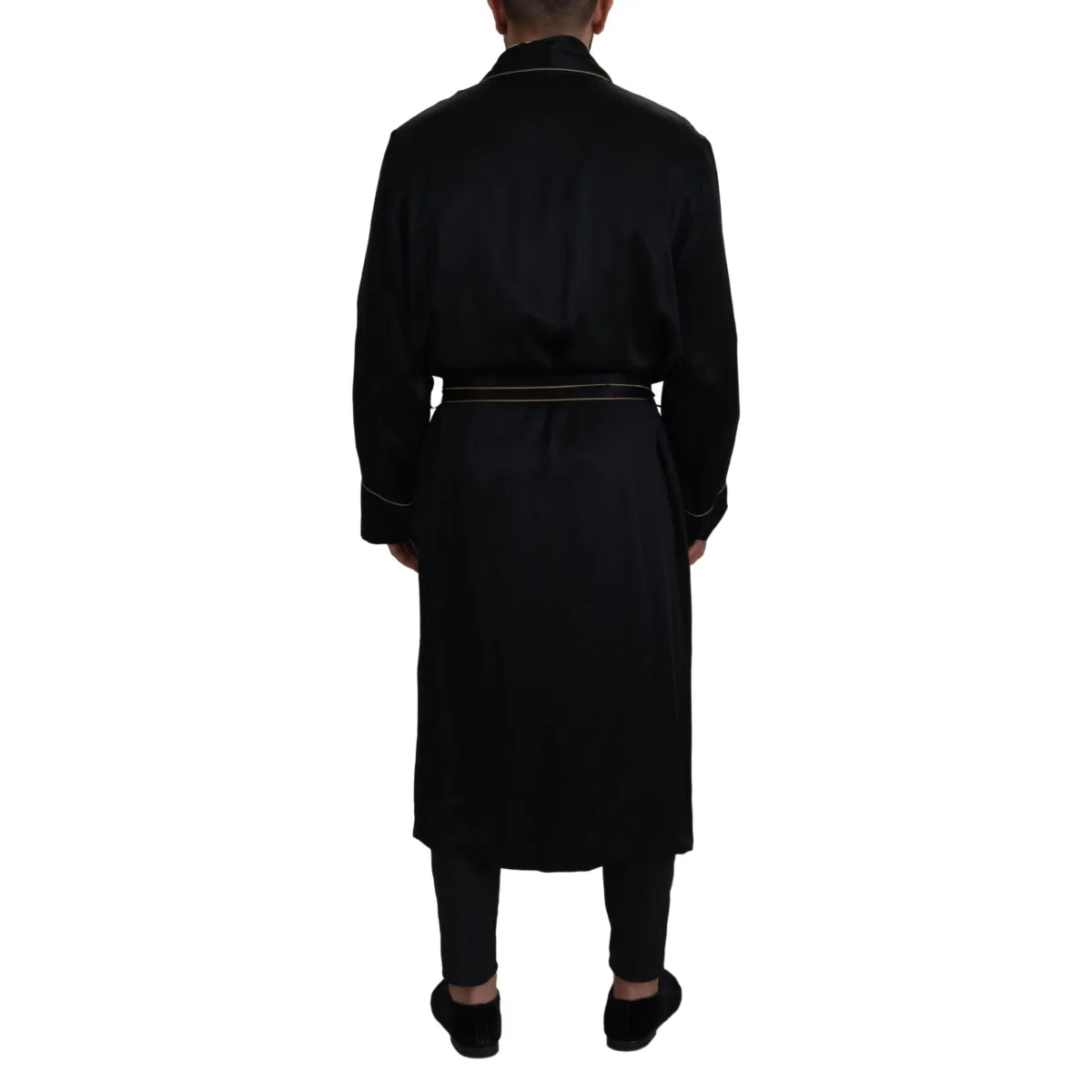 Dolce & Gabbana Black 100% Silk Robe Coat Wrap Jacket