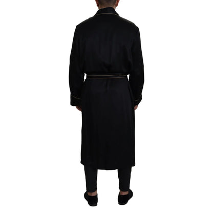 Dolce & Gabbana Black 100% Silk Robe Coat Wrap Jacket