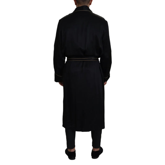 Dolce & Gabbana Black 100% Silk Robe Coat Wrap Jacket