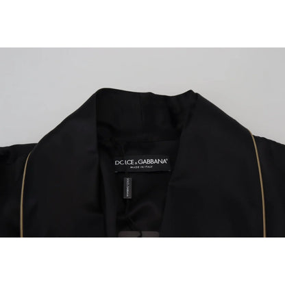 Dolce & Gabbana Black 100% Silk Robe Coat Wrap Jacket