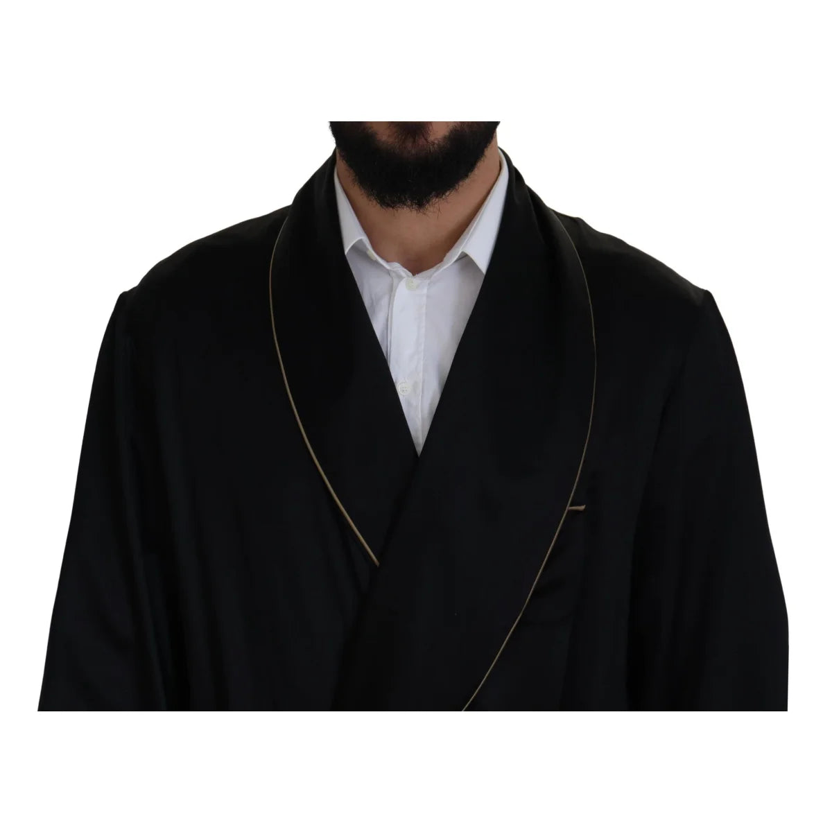 Dolce & Gabbana Black 100% Silk Robe Coat Wrap Jacket