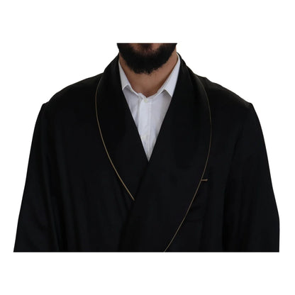 Dolce & Gabbana Black 100% Silk Robe Coat Wrap Jacket