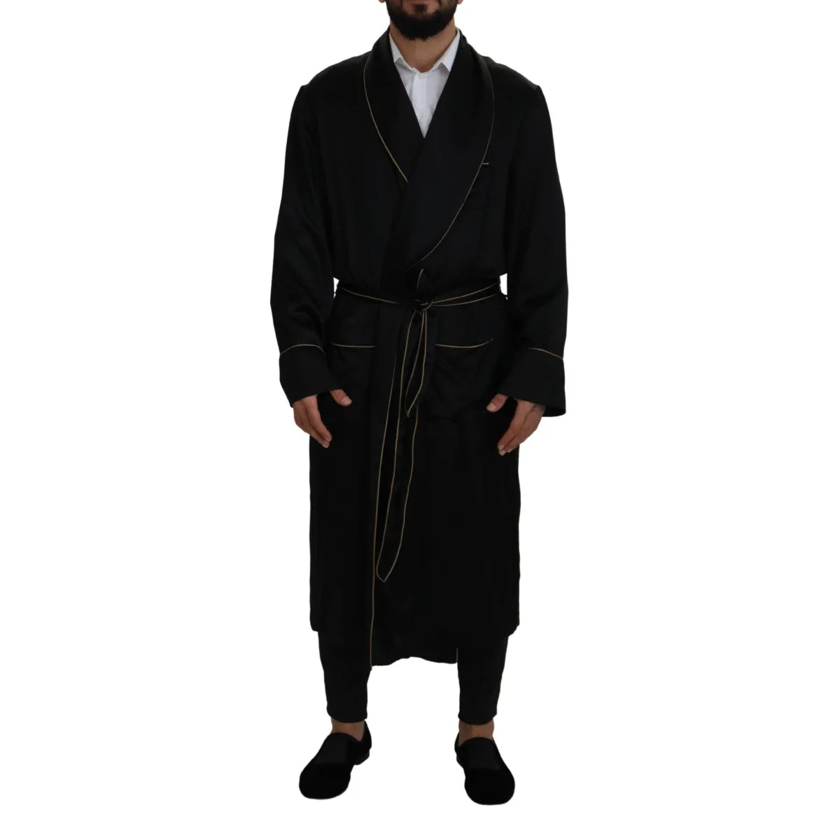 Dolce & Gabbana Black 100% Silk Robe Coat Wrap Jacket