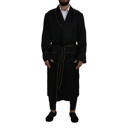 Dolce & Gabbana Black 100% Silk Robe Coat Wrap Jacket