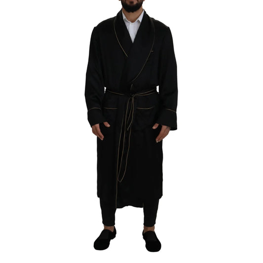 Dolce & Gabbana Black 100% Silk Robe Coat Wrap Jacket