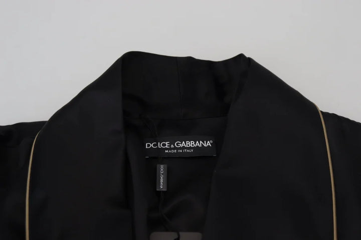 Dolce & Gabbana Black 100% Silk Robe Coat Wrap Jacket
