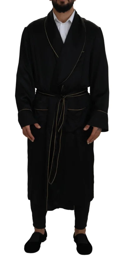 Dolce & Gabbana Black 100% Silk Robe Coat Wrap Jacket