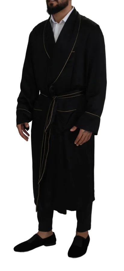 Dolce & Gabbana Black 100% Silk Robe Coat Wrap Jacket