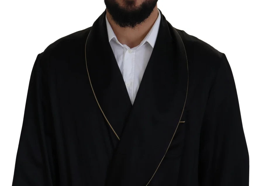 Dolce & Gabbana Black 100% Silk Robe Coat Wrap Jacket