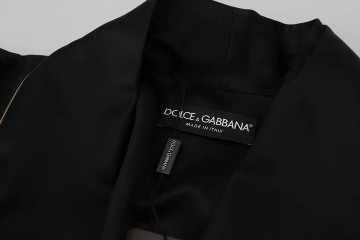 Dolce & Gabbana Black 100% Silk Robe Coat Wrap Jacket