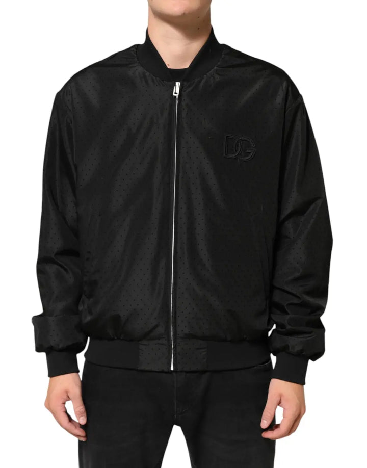 Dolce &amp; Gabbana Black Acetate Full Zip Bomber Men Jacket