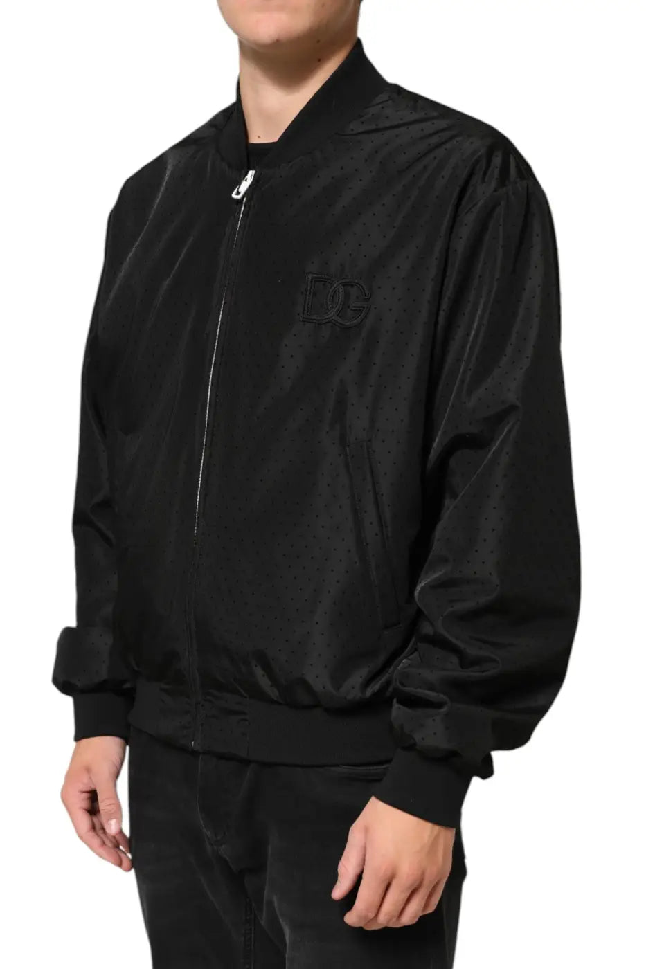 Dolce &amp; Gabbana Black Acetate Full Zip Bomber Men Jacket