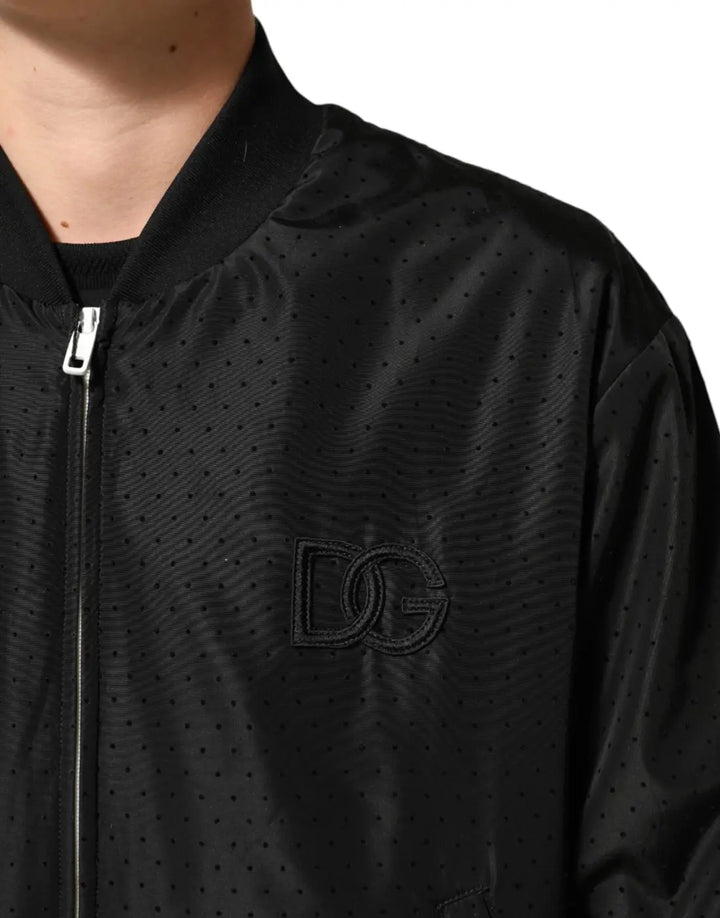 Dolce &amp; Gabbana Black Acetate Full Zip Bomber Men Jacket