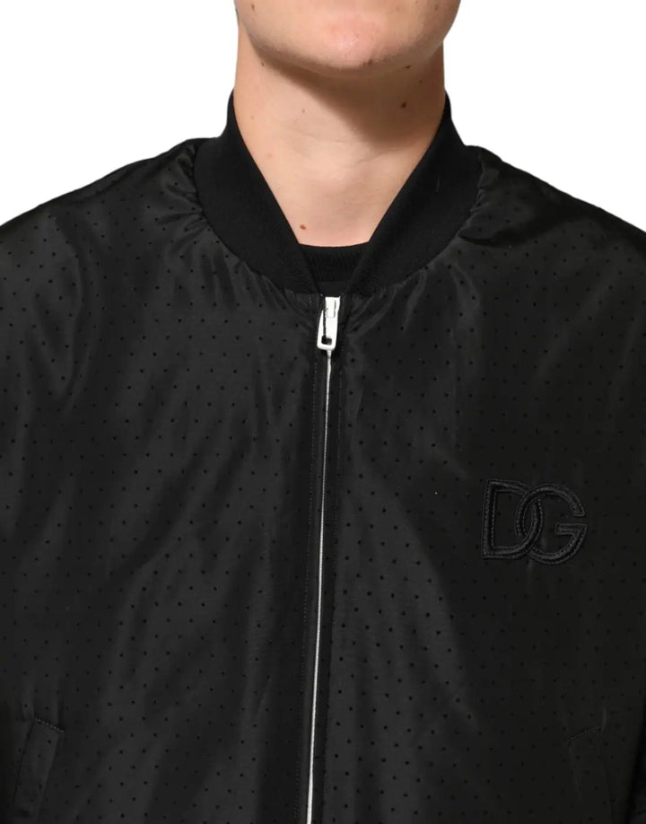 Dolce &amp; Gabbana Black Acetate Full Zip Bomber Men Jacket