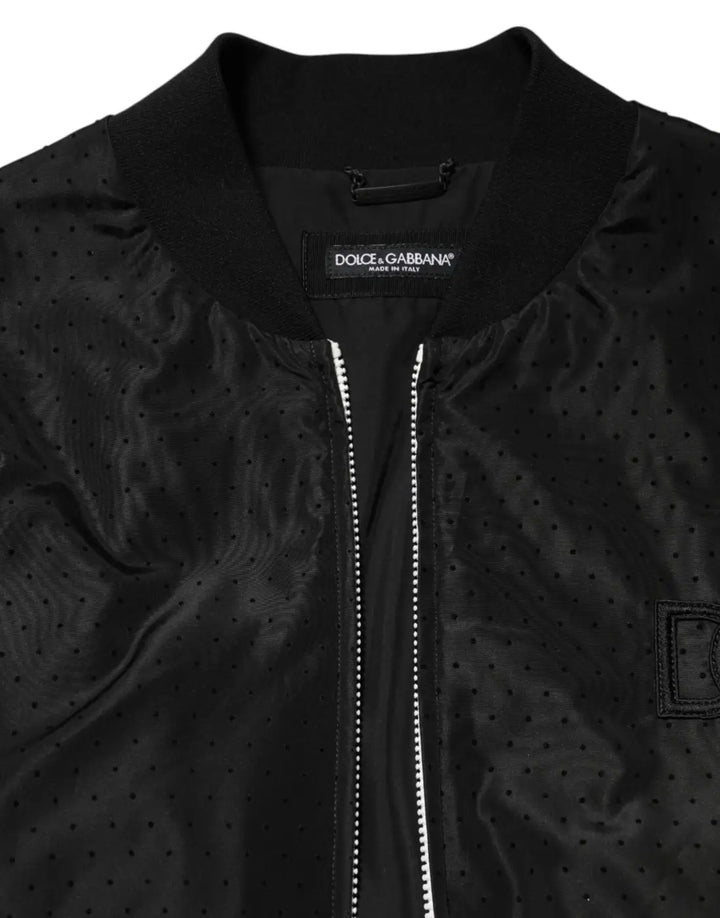 Dolce &amp; Gabbana Black Acetate Full Zip Bomber Men Jacket