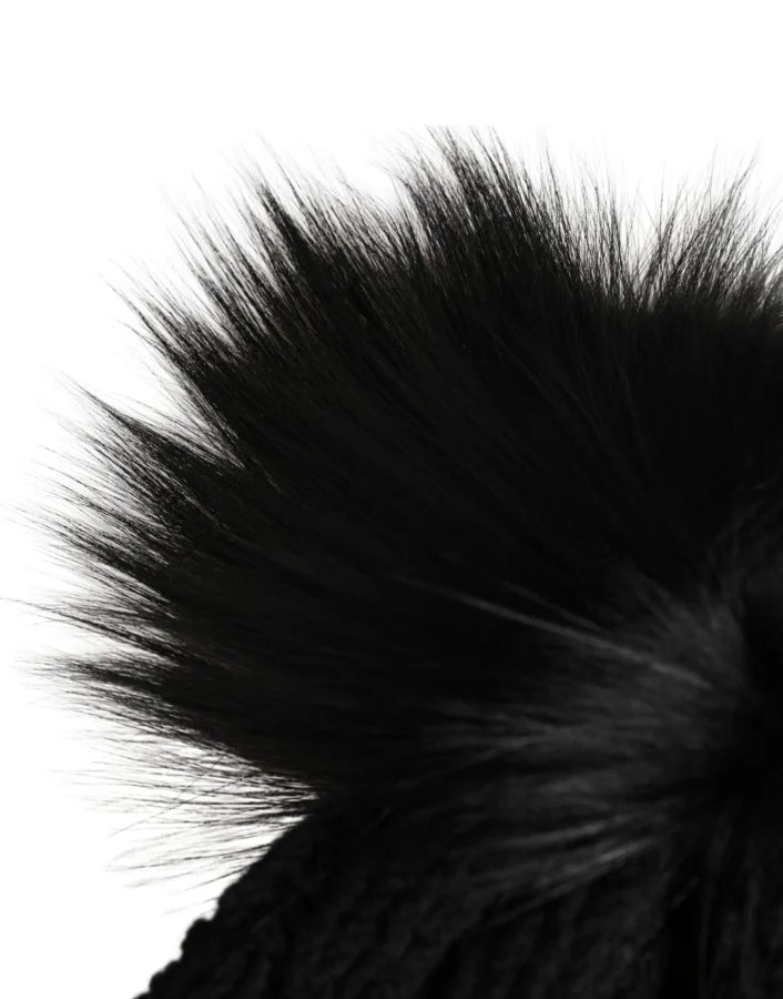 Dolce & Gabbana Black Acrylic Knitted Fur Winter Beanie