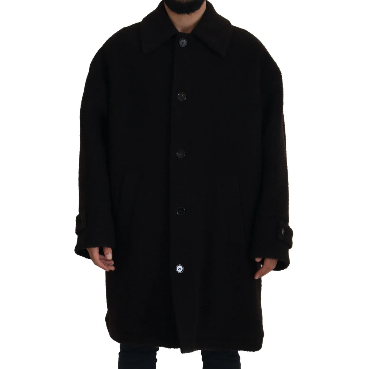 Dolce & Gabbana Black Alpaca Button Down Trench Coat Jacket