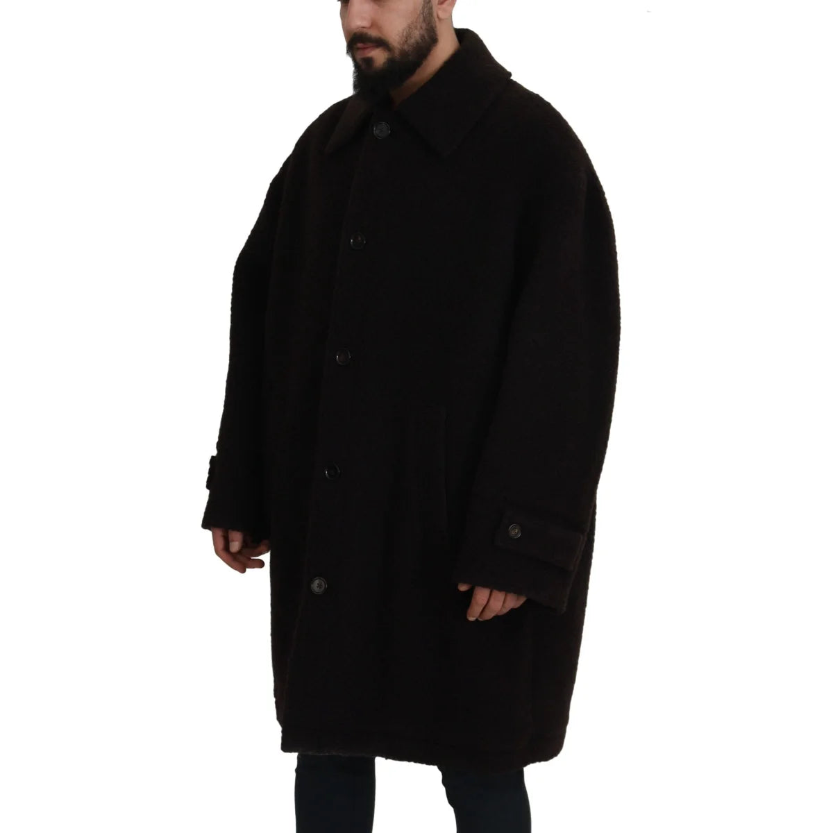 Dolce & Gabbana Black Alpaca Button Down Trench Coat Jacket