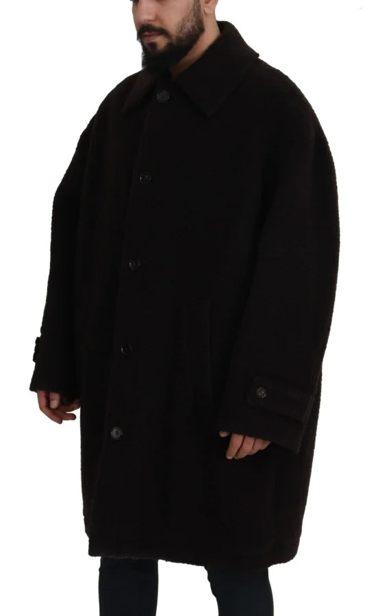 Dolce & Gabbana Black Alpaca Button Down Trench Coat Jacket