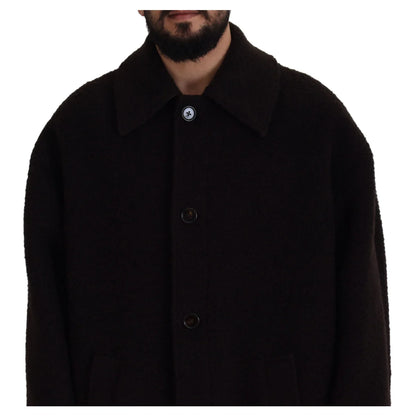 Dolce & Gabbana Black Alpaca Button Down Trench Coat Jacket