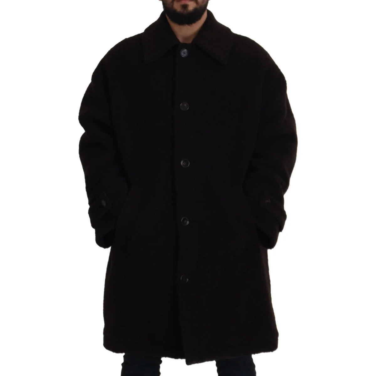 Dolce & Gabbana Black Alpaca Button Down Trench Coat Jacket