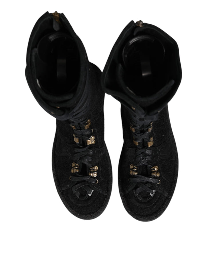Dolce &amp; Gabbana Black Alpaca Wool Suede Mid Calf Boots Shoes