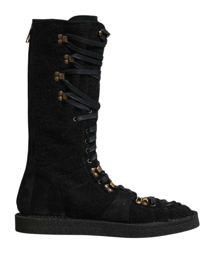 Dolce &amp; Gabbana Black Alpaca Wool Suede Mid Calf Boots Shoes