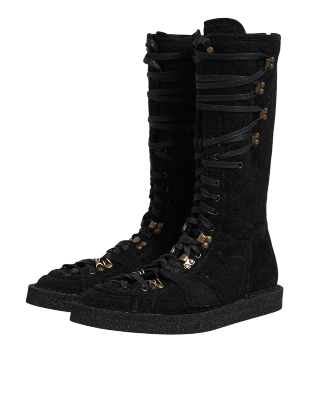 Dolce &amp; Gabbana Black Alpaca Wool Suede Mid Calf Boots Shoes