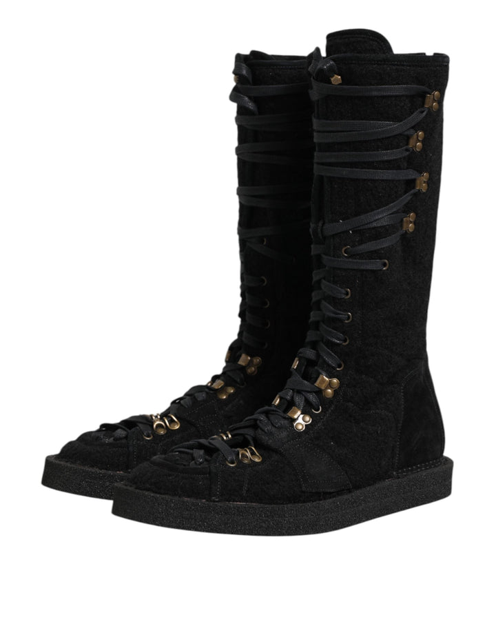 Dolce &amp; Gabbana Black Alpaca Wool Suede Mid Calf Boots Shoes