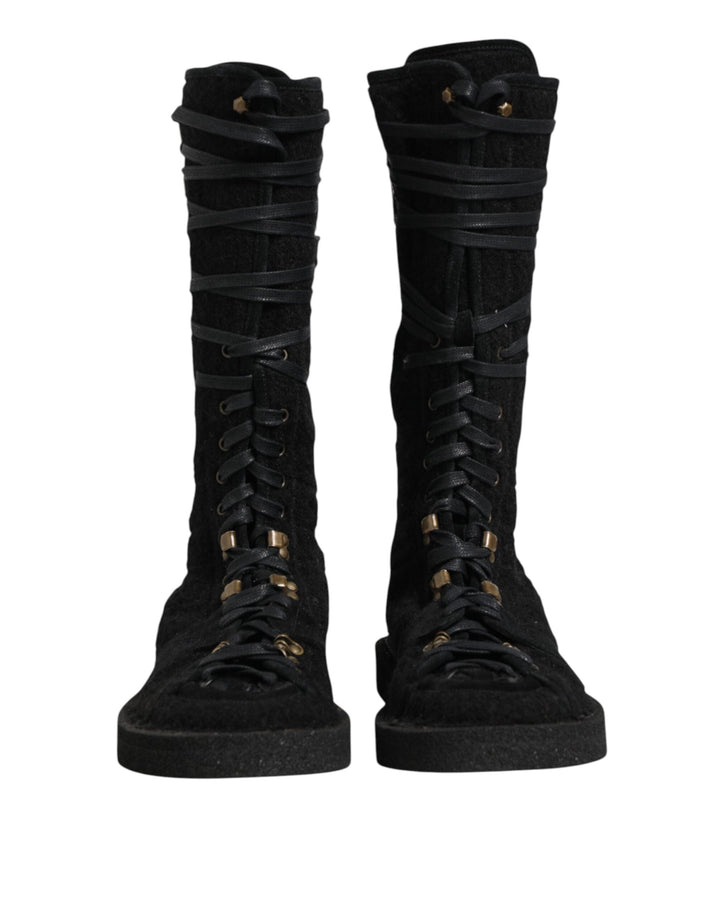 Dolce &amp; Gabbana Black Alpaca Wool Suede Mid Calf Boots Shoes