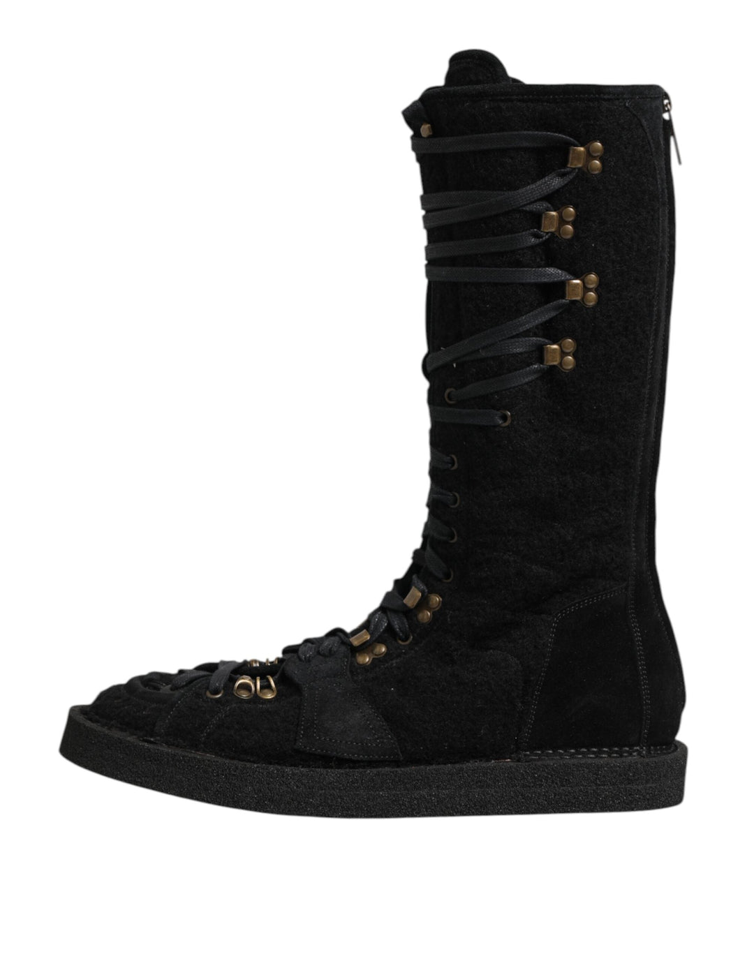 Dolce &amp; Gabbana Black Alpaca Wool Suede Mid Calf Boots Shoes