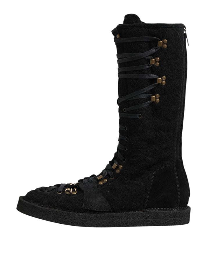 Dolce &amp; Gabbana Black Alpaca Wool Suede Mid Calf Boots Shoes
