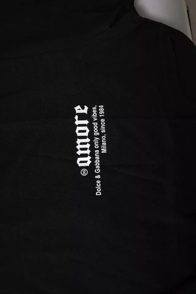 Dolce &amp; Gabbana Black Amore Leopard Cotton Crew Neck T-shirt