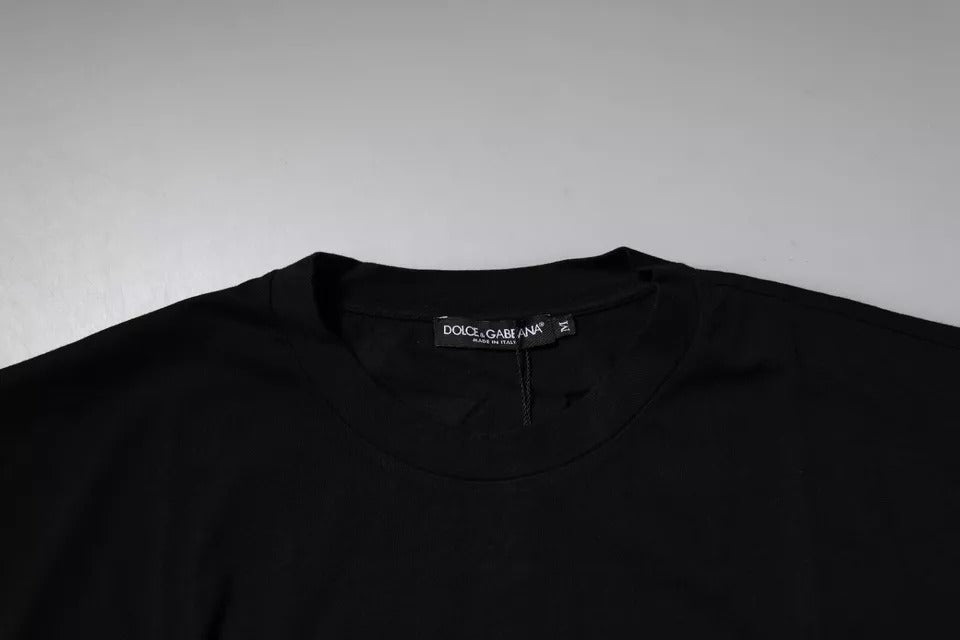 Dolce &amp; Gabbana Black Amore Leopard Cotton Crew Neck T-shirt
