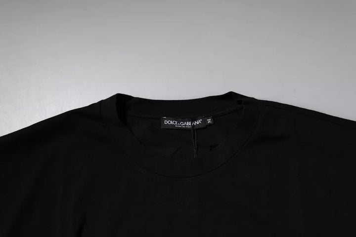 Dolce &amp; Gabbana Black Amore Leopard Cotton Crew Neck T-shirt