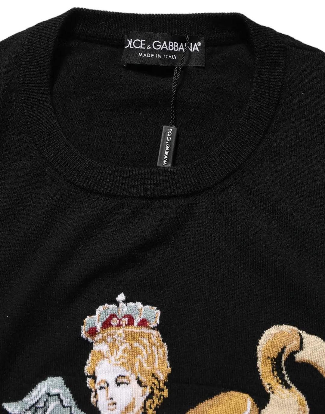 Dolce &amp; Gabbana Black Angels Wool Crew Neck Pullover Sweater