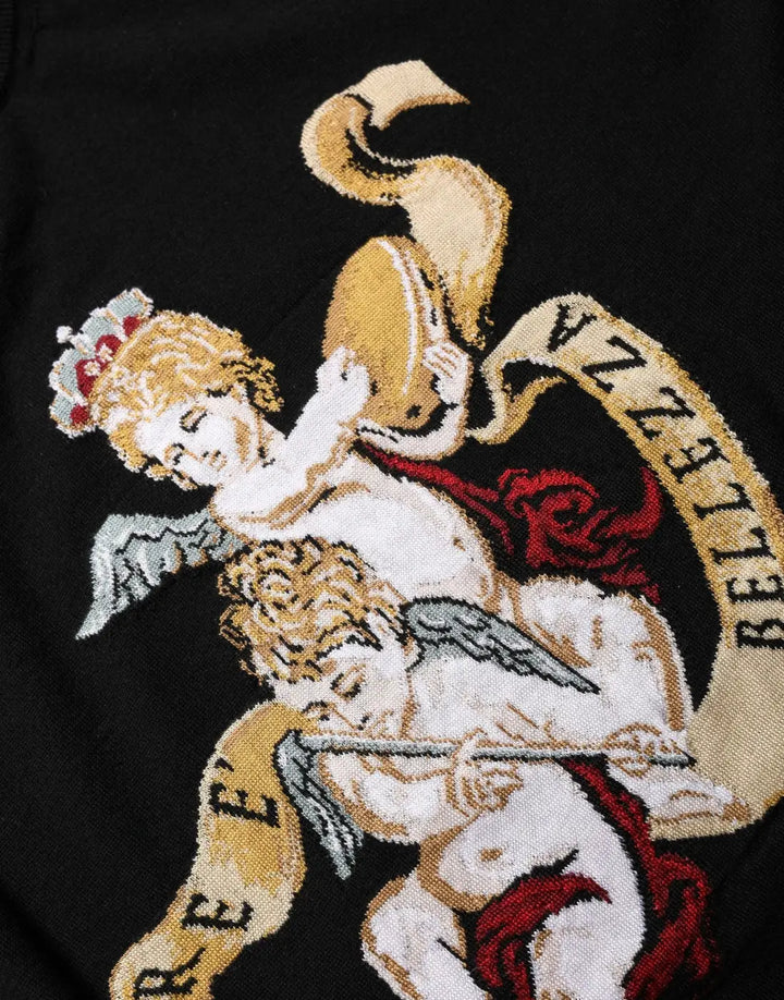 Dolce &amp; Gabbana Black Angels Wool Crew Neck Pullover Sweater