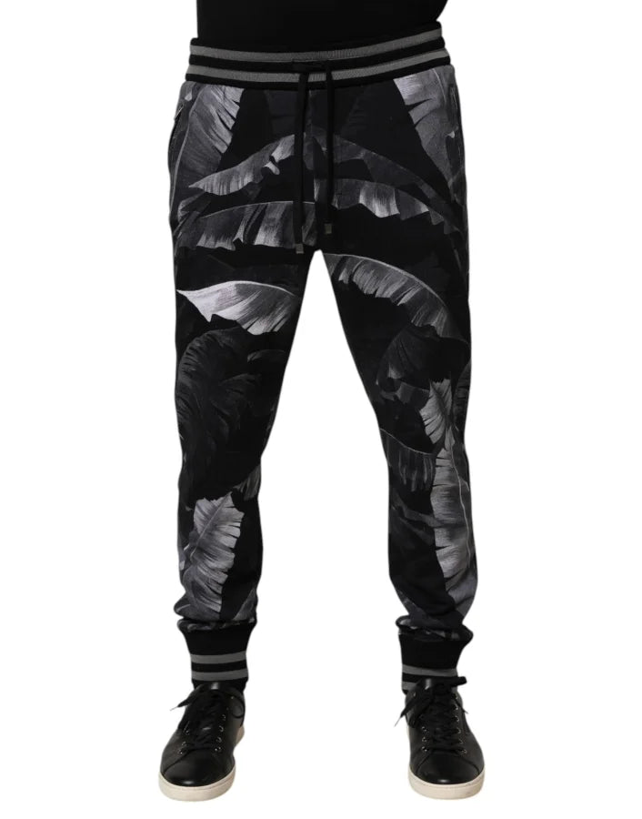 Dolce & Gabbana Black Banana Leaf Cotton Jogger Trouser Pants